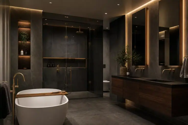 Salle de bain minérale aux finitions soignées